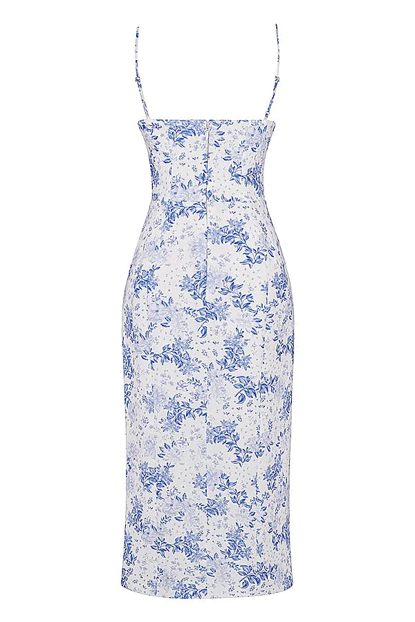 Charlotte Blue Print Corset Midi Dress