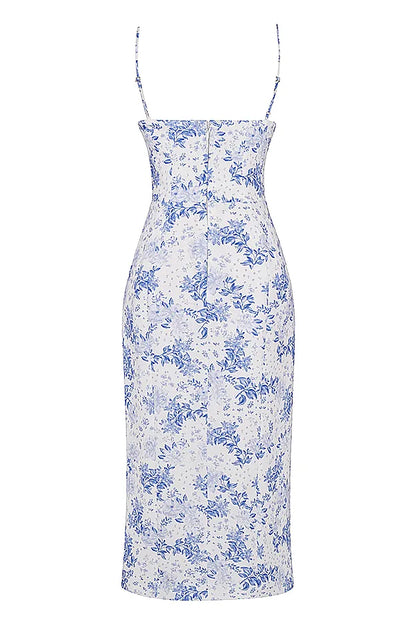 Charlotte Blue Print Corset Midi Dress