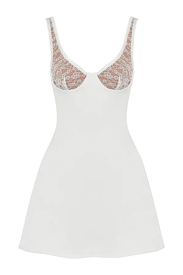 Cassandra Ivory Satin and Lace Mini Dress