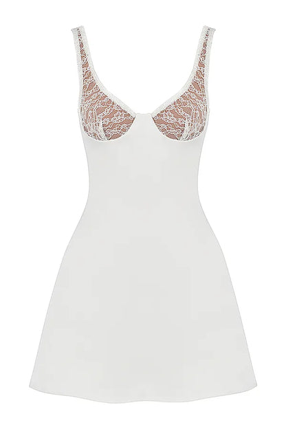 Cassandra Ivory Satin and Lace Mini Dress