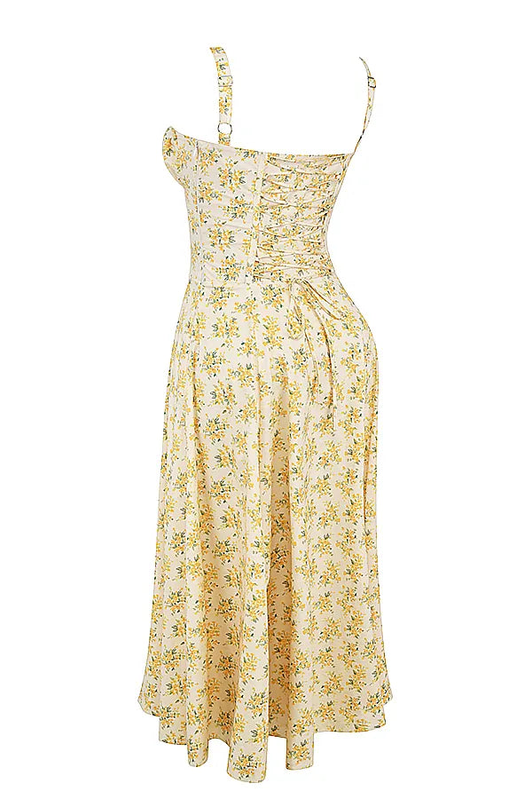 Carmen Buttercup Vintage Floral Print Cotton Bustier Sundress