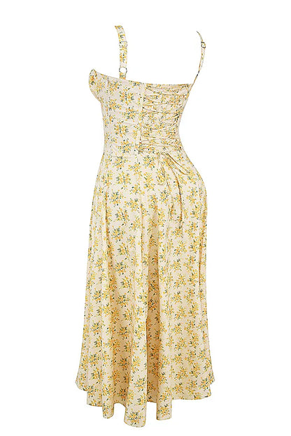 Carmen Buttercup Vintage Floral Print Cotton Bustier Sundress