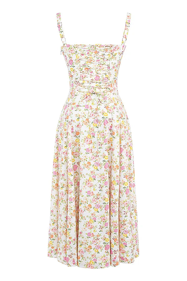 Carmen Ivory Meadow Print Cotton Bustier Sundress