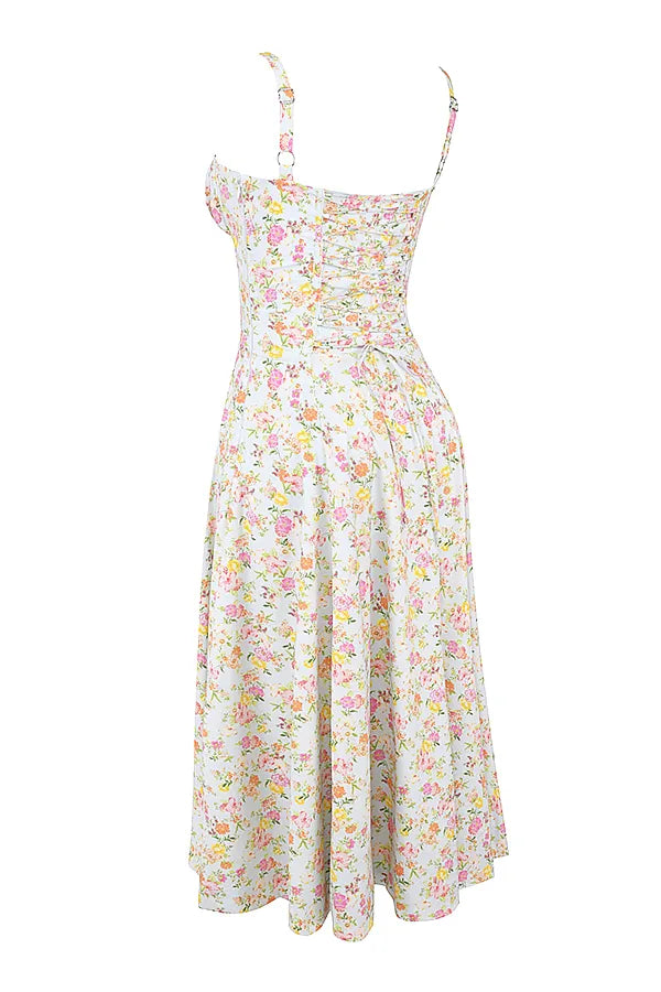 Carmen Pale Blue Meadow Print Cotton Bustier Sundress