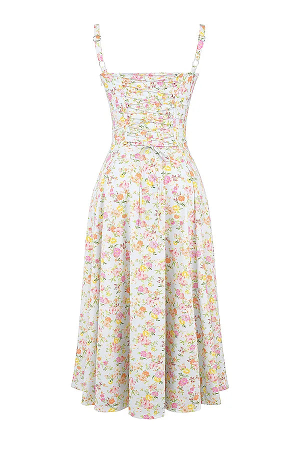 Carmen Pale Blue Meadow Print Cotton Bustier Sundress