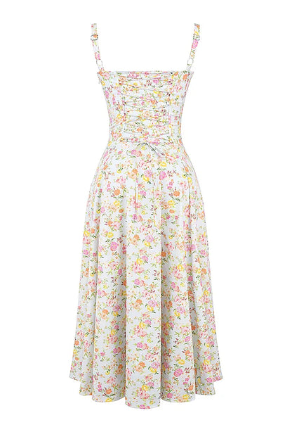 Carmen Pale Blue Meadow Print Cotton Bustier Sundress