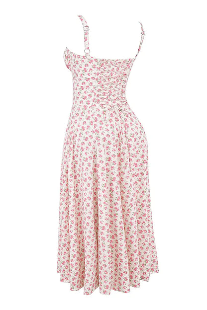 Carmen White Rosebud Print Cotton Bustier Sundress