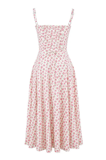 Carmen White Rosebud Print Cotton Bustier Sundress