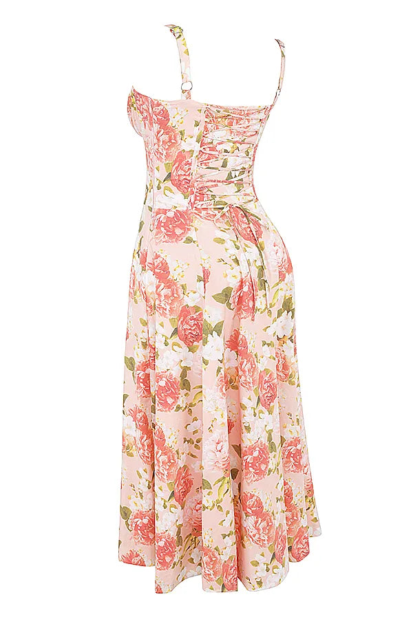 Carmen Pink Peony Print Cotton Bustier Sundress