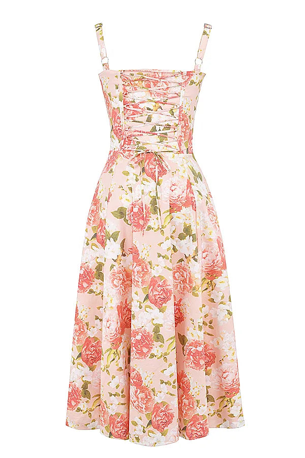 Carmen Pink Peony Print Cotton Bustier Sundress