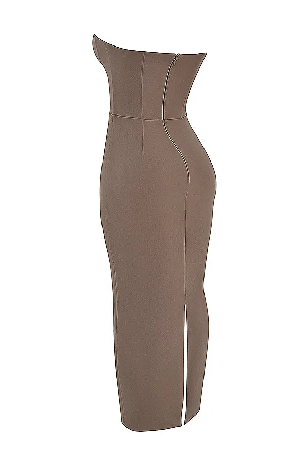 Lucia Taupe Strapless Corset Maxi Dress