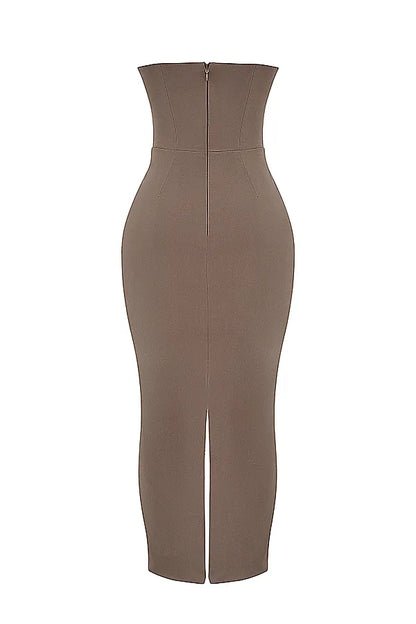Lucia Taupe Strapless Corset Maxi Dress