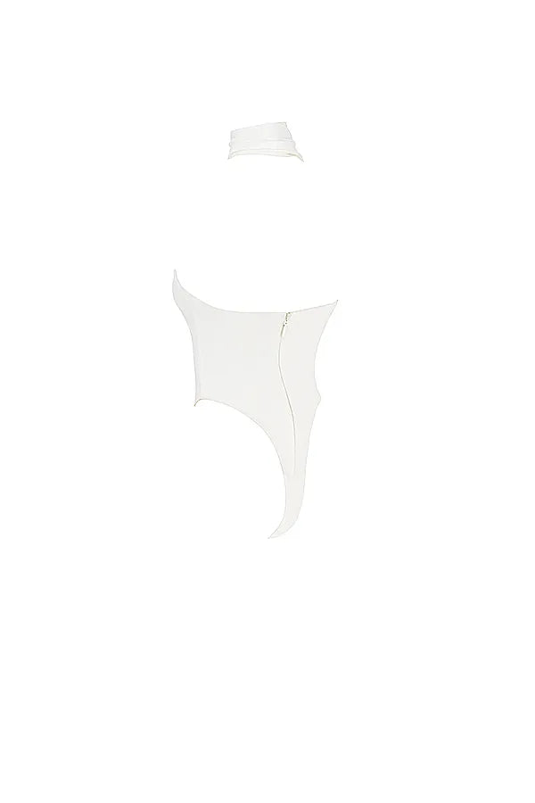 Farrah Ivory Satin Wrap Neck Bodysuit