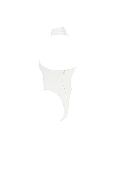 Farrah Ivory Satin Wrap Neck Bodysuit