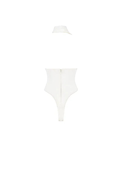 Farrah Ivory Satin Wrap Neck Bodysuit