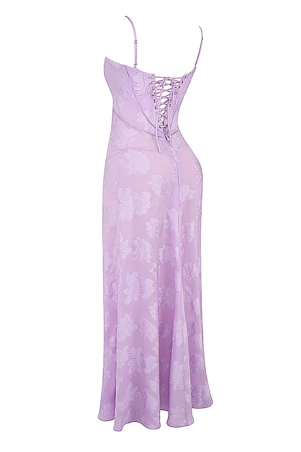 Seren Orchid Floral Lace Back Maxi Dress