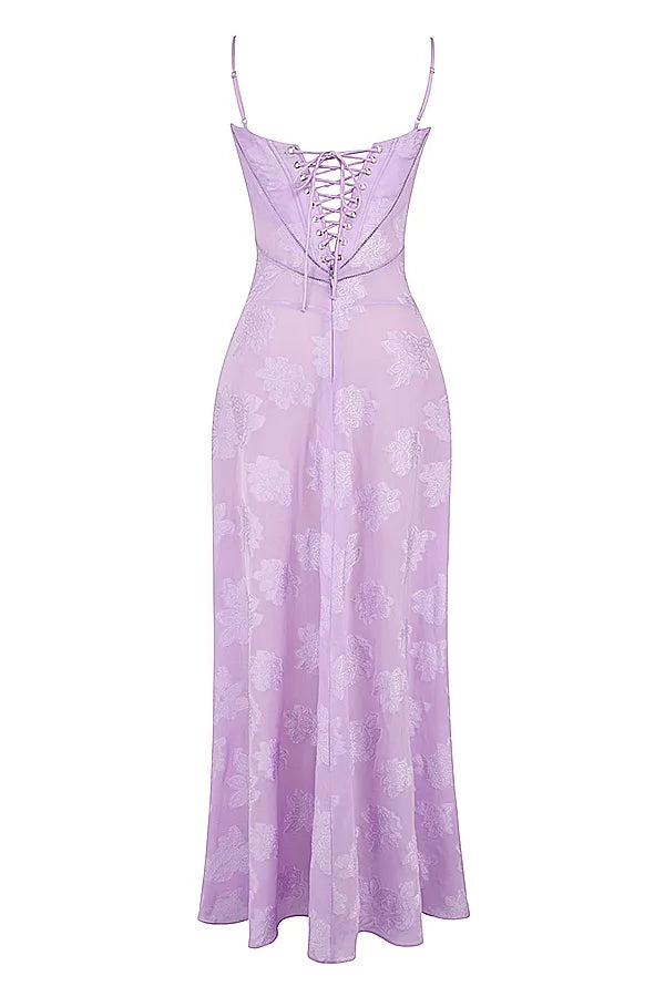 Seren Orchid Floral Lace Back Maxi Dress