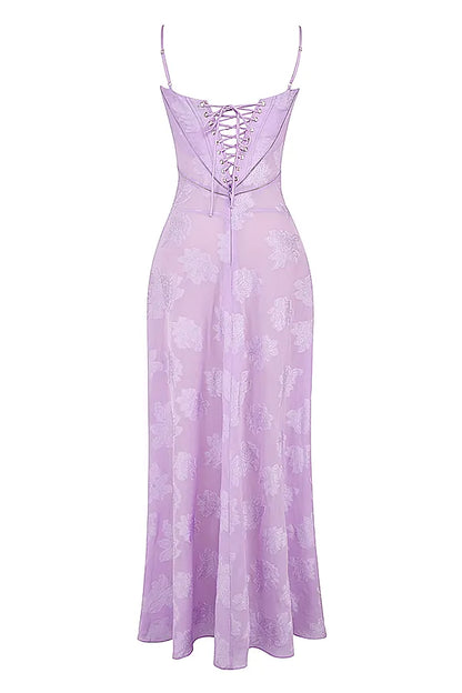 Seren Orchid Floral Lace Back Maxi Dress