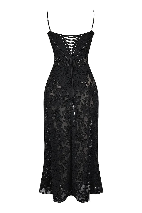 Seren Black Floral Lace Back Maxi Dress
