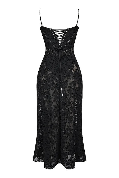 Seren Black Floral Lace Back Maxi Dress