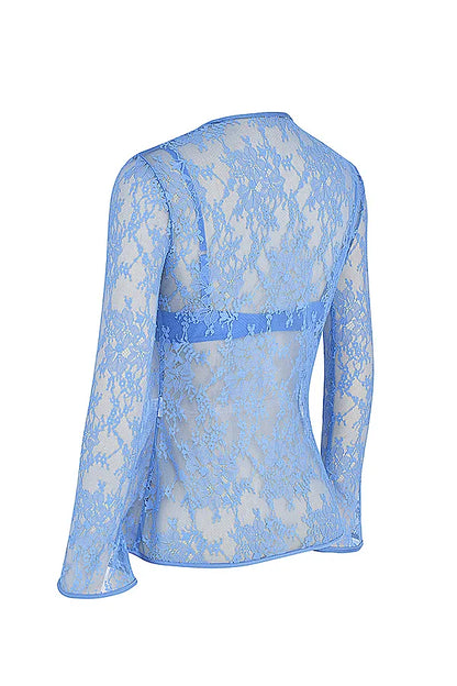 Phoebe Blue Lace Tie Front Top