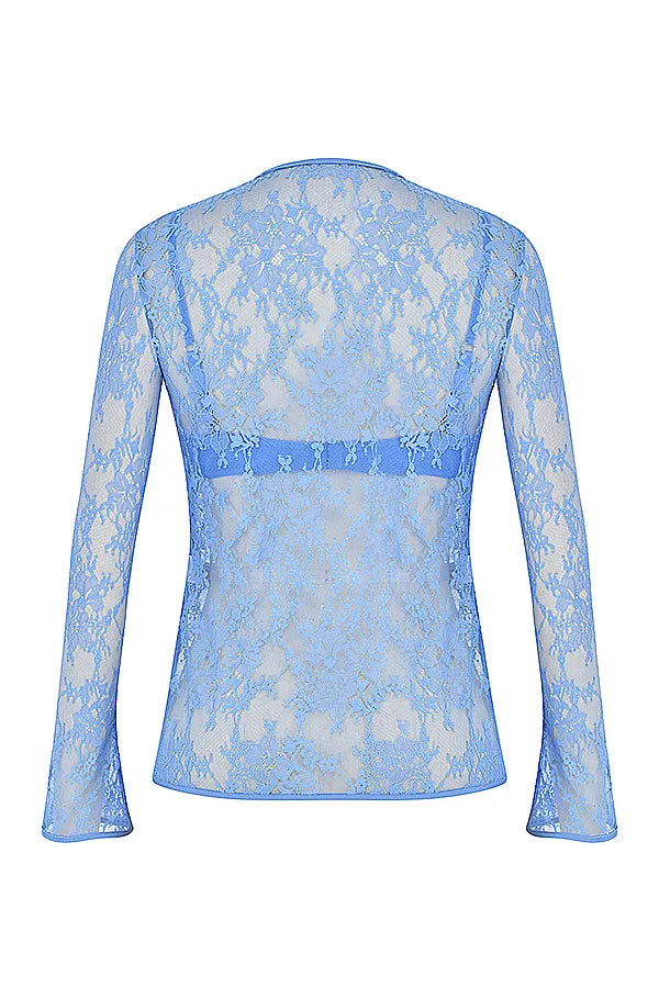Phoebe Blue Lace Tie Front Top