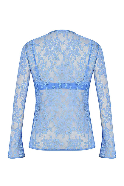 Phoebe Blue Lace Tie Front Top