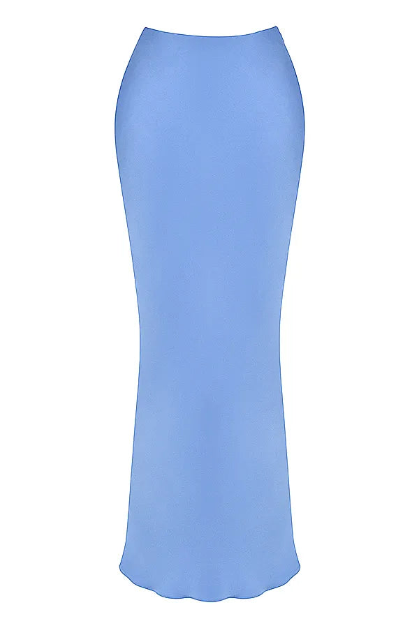 Clara Blue Satin Bias Cut Midi Skirt
