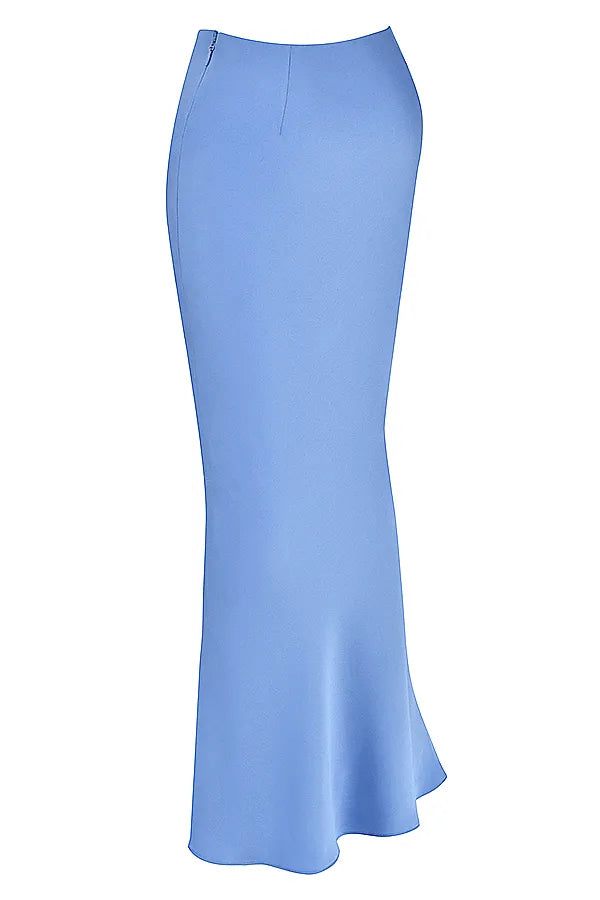Clara Blue Satin Bias Cut Midi Skirt