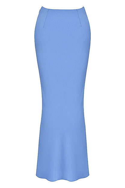 Clara Blue Satin Bias Cut Midi Skirt