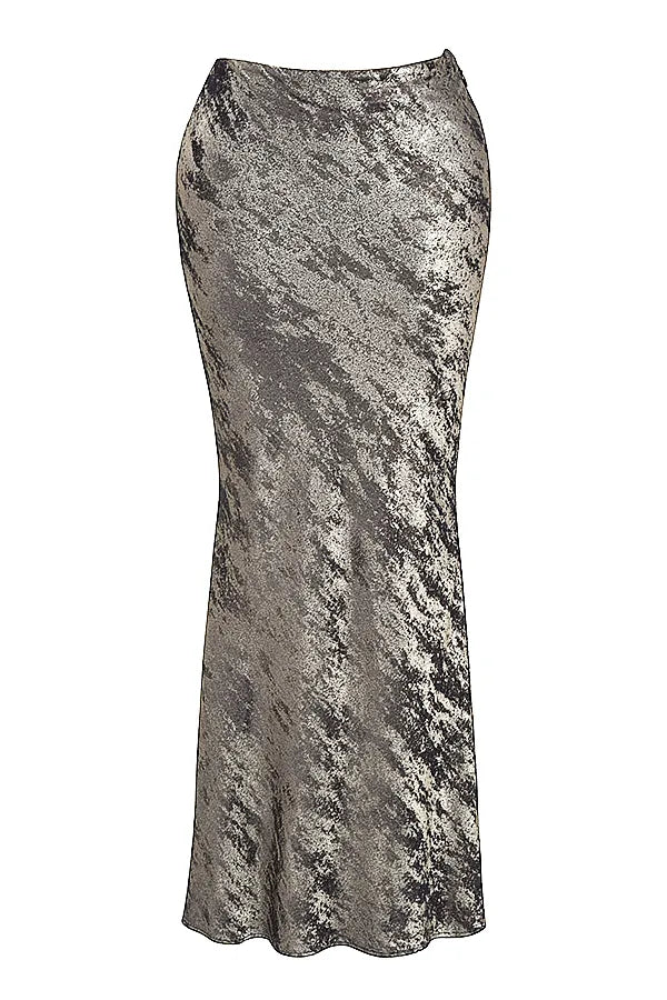 Clara Pewter Bias Cut Midi Skirt