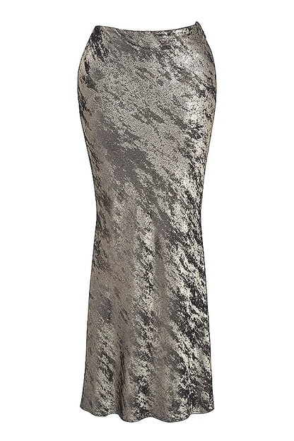 Clara Pewter Bias Cut Midi Skirt