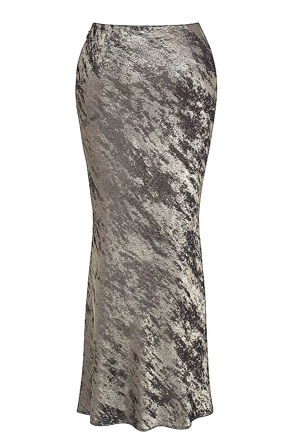 Clara Pewter Bias Cut Midi Skirt