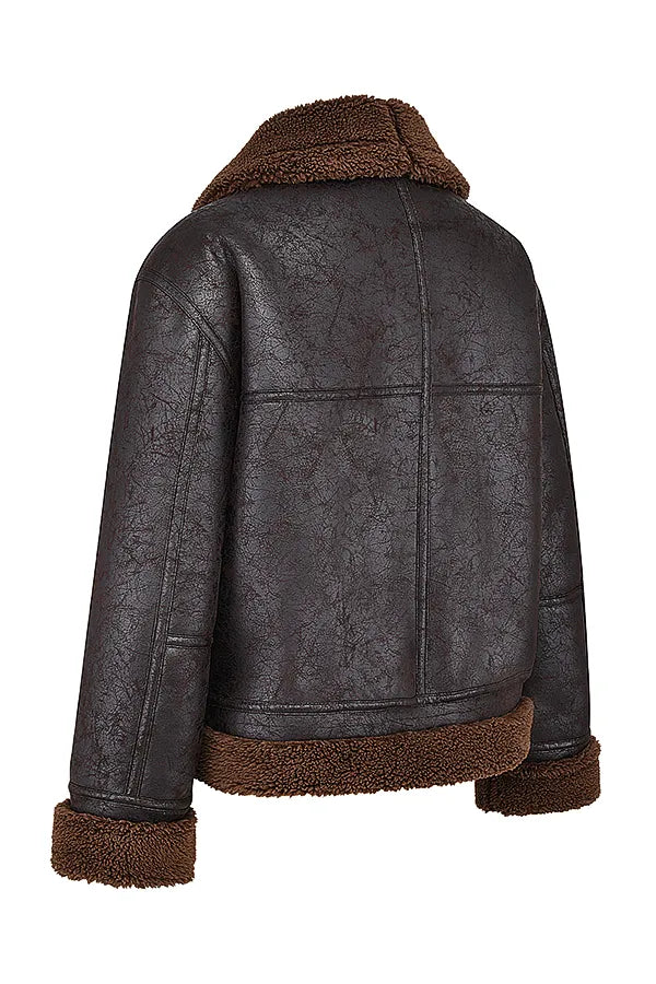 Madden Brown Vegan Shearling Aviator Jacket