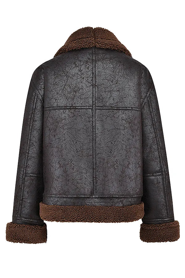 Madden Brown Vegan Shearling Aviator Jacket
