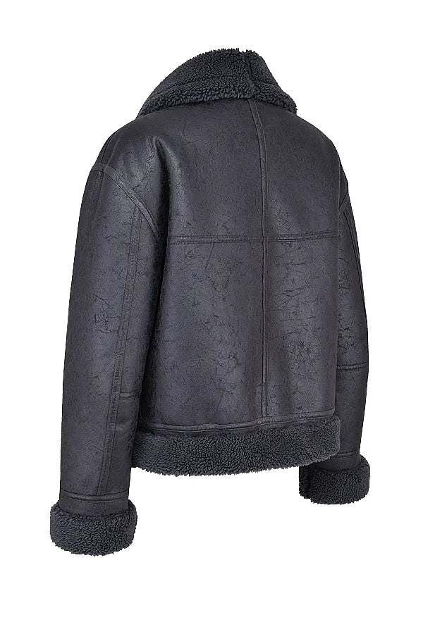 Madden Grey Vegan Shearling Aviator Jacket