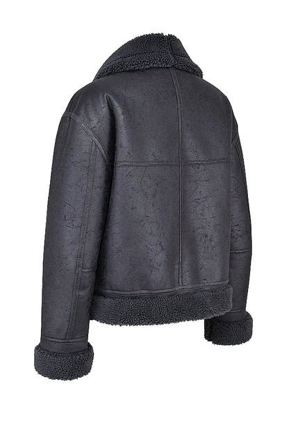 Madden Grey Vegan Shearling Aviator Jacket