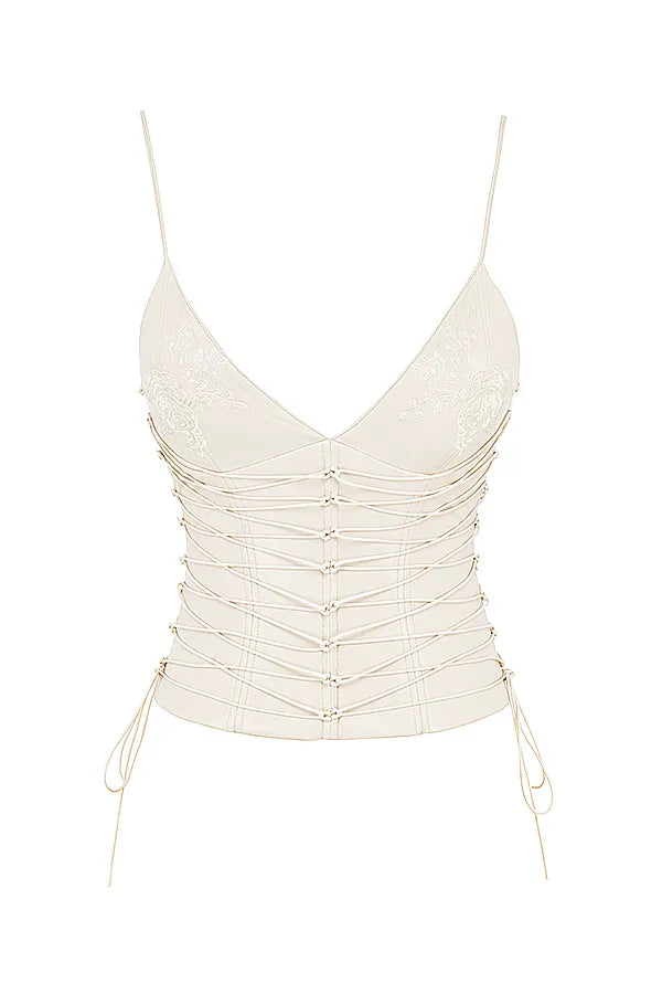 Antonella Off White Vegan Leather Corset