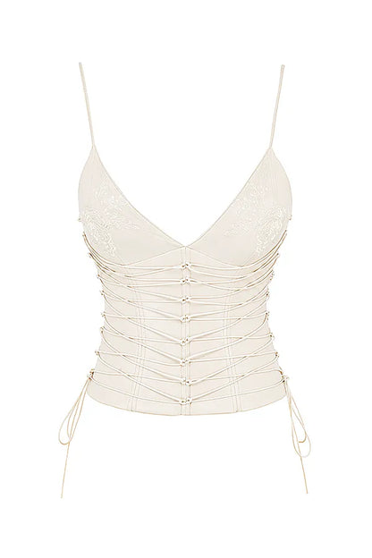 Antonella Off White Vegan Leather Corset