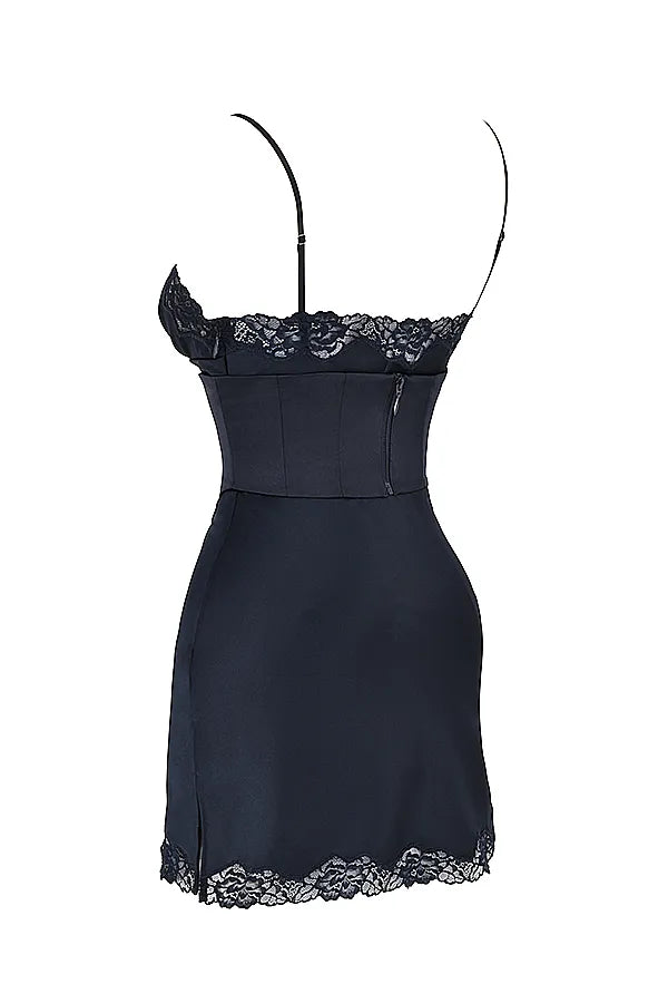 Soraya Navy Satin Slip Dress