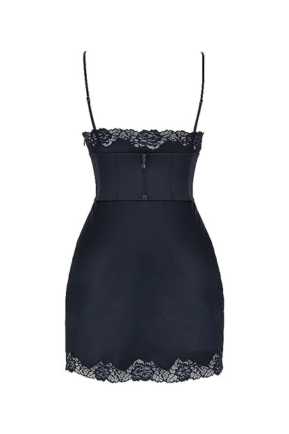Soraya Navy Satin Slip Dress
