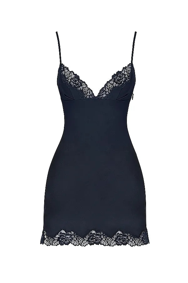 Soraya Navy Satin Slip Dress