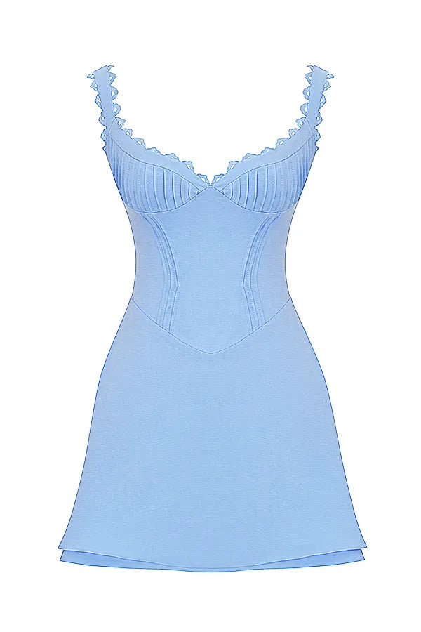Tilly Blue Pin Tuck Mini Dress