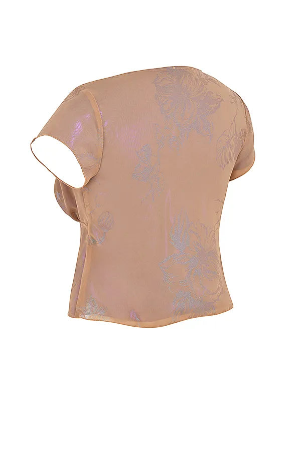 Maia Shimmer Cafe Au Lait Tie Front Top