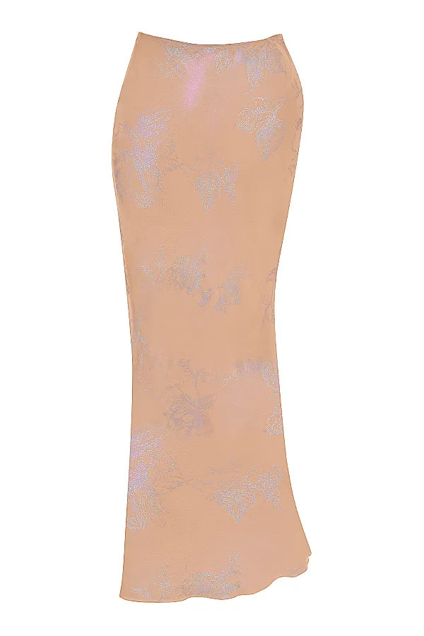 Dyana Shimmer Cafe Au Lait Bias Cut Maxi Skirt
