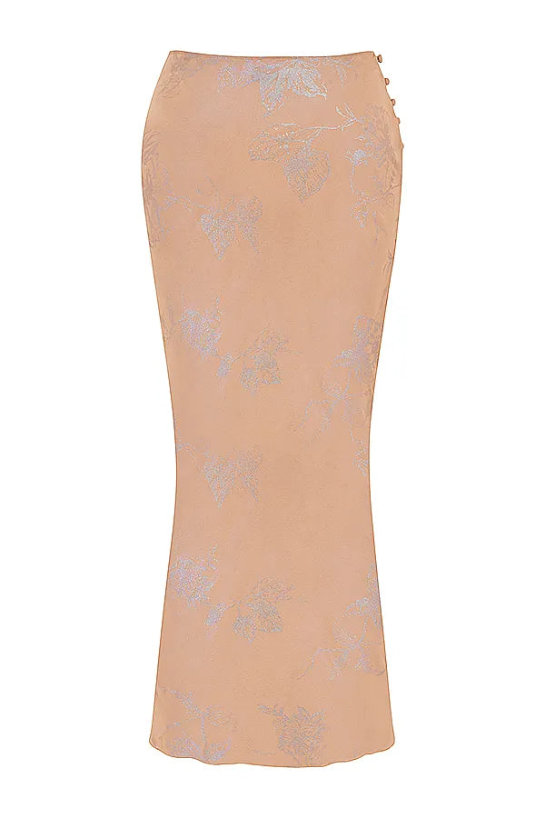 Dyana Shimmer Cafe Au Lait Bias Cut Maxi Skirt