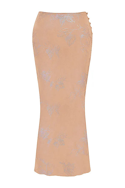 Dyana Shimmer Cafe Au Lait Bias Cut Maxi Skirt