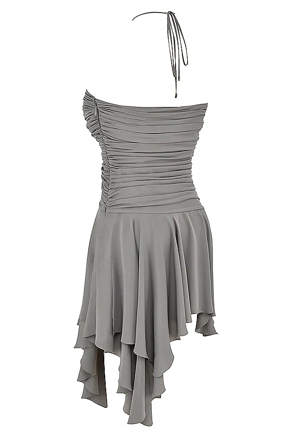 Valeria Smoke Gathered Asymmetric Dress