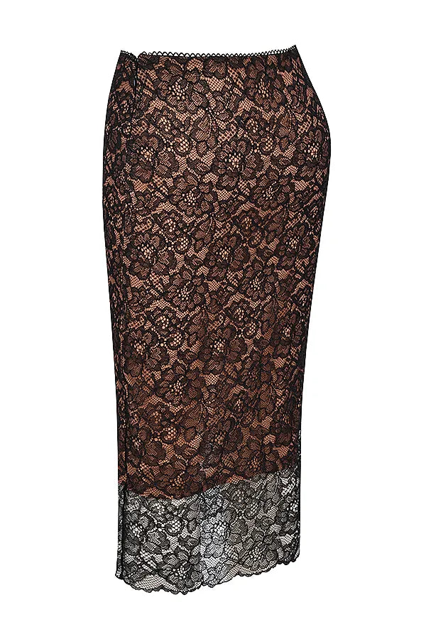Yolanda Black Lace Midi Skirt