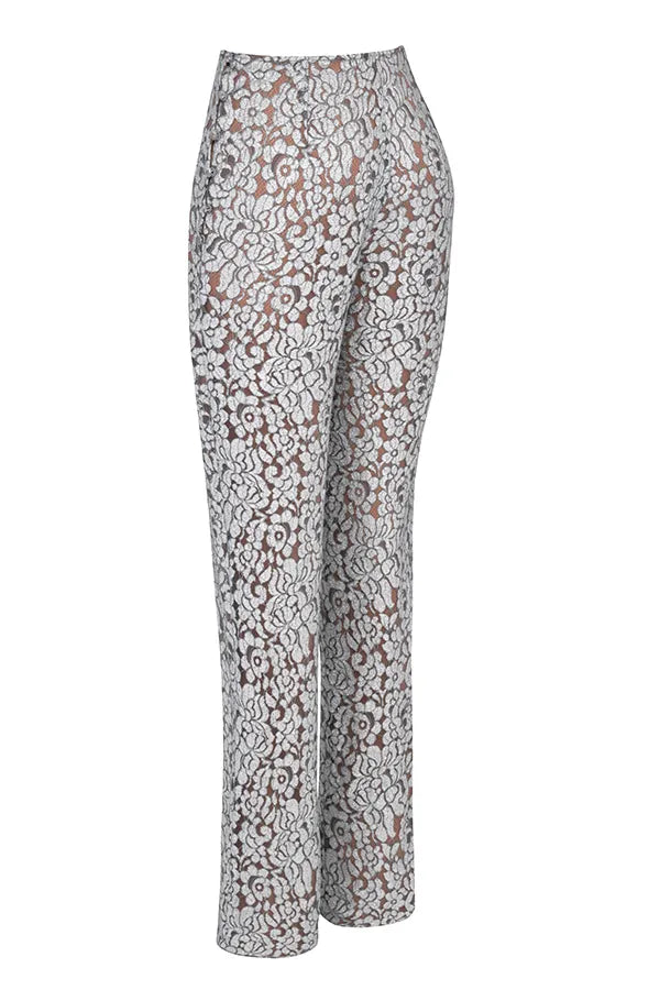 Mara Silver Metallic Lace Trousers